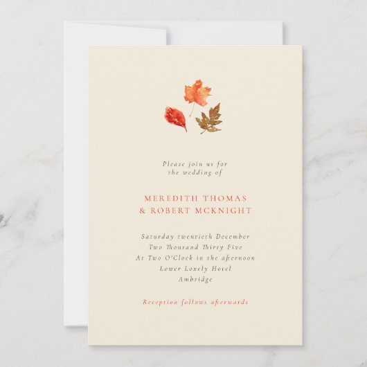 Minimalist Rustic Autumn Leaves Wedding 招待状 (正面)