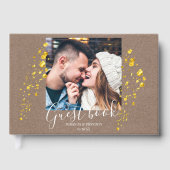 Minimalist Rustic Elegant Gold Foil Photo Wedding ゲストブック (正面)