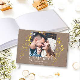 Minimalist Rustic Elegant Gold Foil Photo Wedding ゲストブック