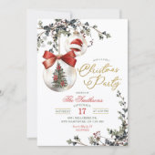 Minimalist Rustic Floral Baubles Christmas Party 招待状 (正面)