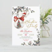 Minimalist Rustic Floral Baubles Christmas Party 招待状 (スタンド正面)