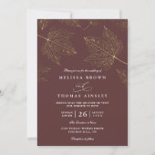 Minimalist Rustic Gilded Maple QR Code Wedding 招待状 (正面)