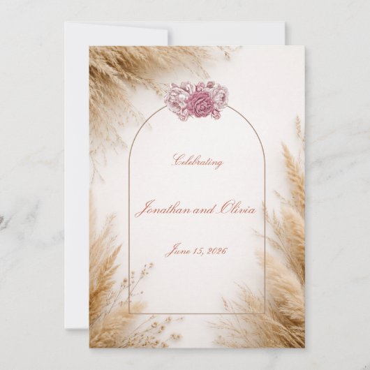 Minimalist Rustic Invite with Blush Accent 招待状 (正面)