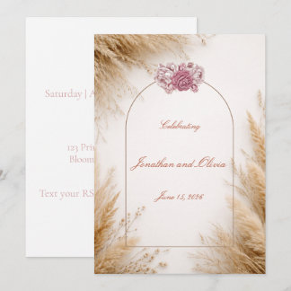 Minimalist Rustic Invite with Blush Accent 招待状