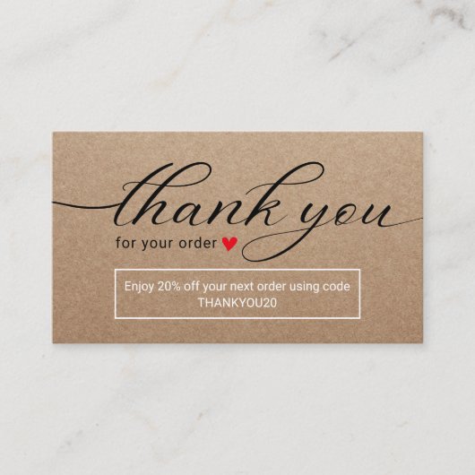 Minimalist Rustic Kraft Business Thank You 名刺 (正面)