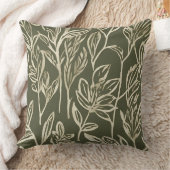 Minimalist Sage and Beige Botanical Leaf クッション (ブランケット)