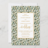 Minimalist sage gold eucalyptus wedding invitation 招待状 (正面)
