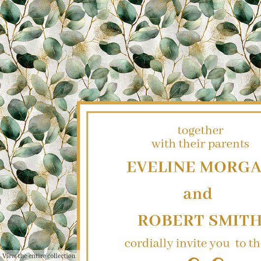 Minimalist sage gold eucalyptus wedding invitation 招待状