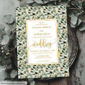 Minimalist sage gold eucalyptus wedding invitation 招待状