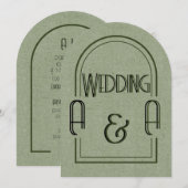Minimalist Sage Green and Black Arch Wedding 招待状 (正面/裏面)