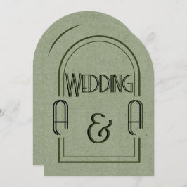 Minimalist Sage Green and Black Arch Wedding 招待状