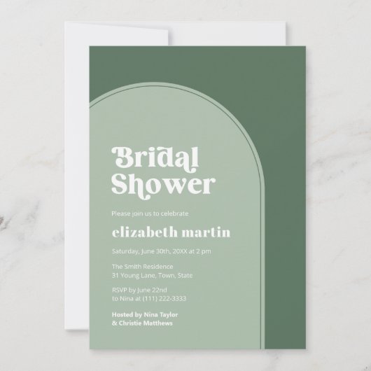 Minimalist Sage Green Arch Bridal Shower Party 招待状 (正面)