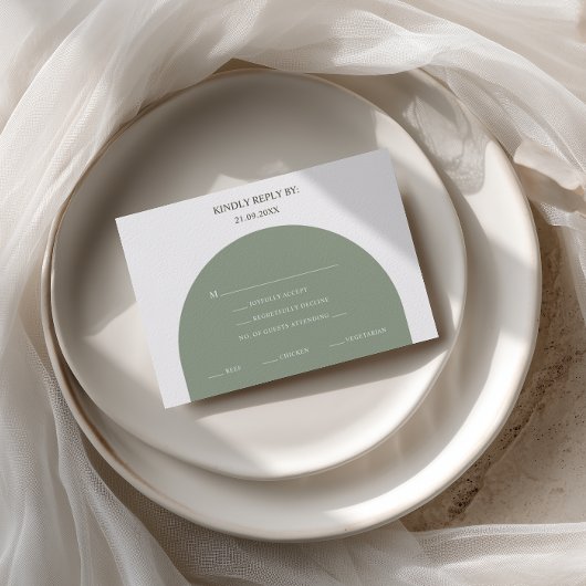 Minimalist Sage Green Arch Meal Choice RSVP Card