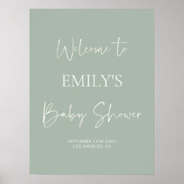 Minimalist Sage Green Baby Shower Welcome Sign ポスター