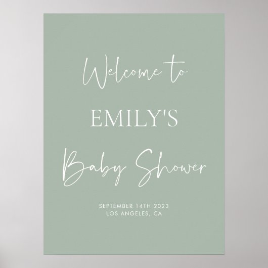 Minimalist Sage Green Baby Shower Welcome Sign ポスター (正面)
