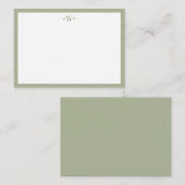 Minimalist Sage Green Border Modern Monogram ノートカード (正面/裏面)