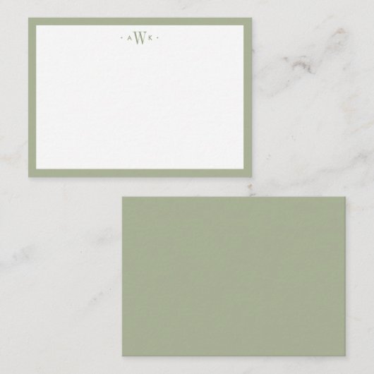 Minimalist Sage Green Border Modern Monogram ノートカード (正面/裏面)