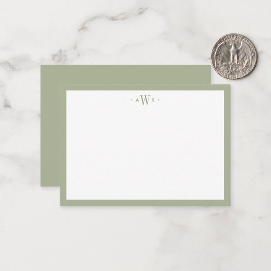Minimalist Sage Green Border Modern Monogram ノートカード (正面/裏面インサイチュ)