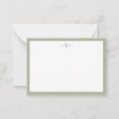 Minimalist Sage Green Border Modern Monogram ノートカード (正面)