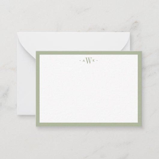 Minimalist Sage Green Border Modern Monogram ノートカード (正面)