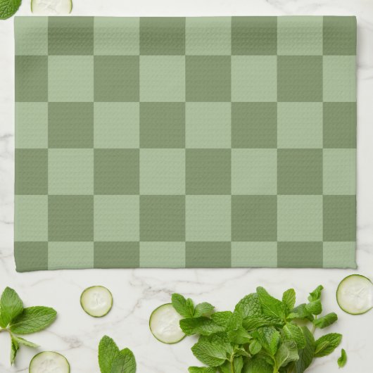 Minimalist Sage Green Checkerboard Pattern キッチンタオル (折り畳み)