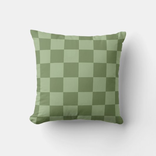 Minimalist Sage Green Checkerboard Pattern クッション (正面)