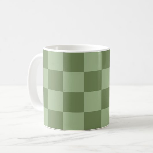 Minimalist Sage Green Checkerboard Pattern コーヒーマグカップ (正面左)