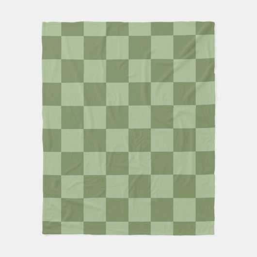 Minimalist Sage Green Checkerboard Pattern フリースブランケット (正面)