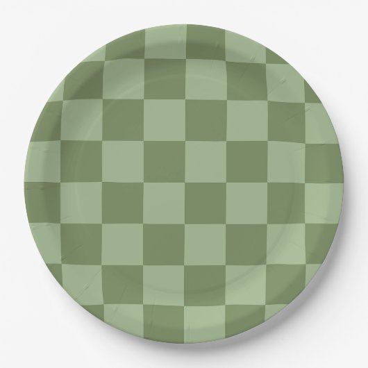 Minimalist Sage Green Checkerboard Pattern ペーパープレート (正面)
