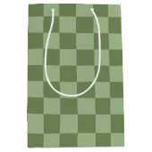 Minimalist Sage Green Checkerboard Pattern ミディアムペーパーバッグ (正面)