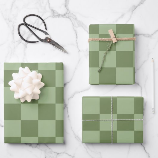 Minimalist Sage Green Checkerboard Pattern ラッピングペーパーシート (正面)