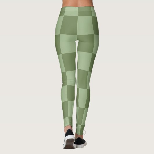 Minimalist Sage Green Checkerboard Pattern レギンス (裏面)
