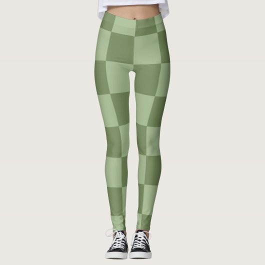 Minimalist Sage Green Checkerboard Pattern レギンス (正面)