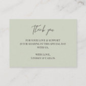 Minimalist sage green fine line eucalyptus wedding プレイスカード (裏面)