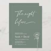 Minimalist Sage Green Floral Rehearsal Dinner  招待状 (正面/裏面)