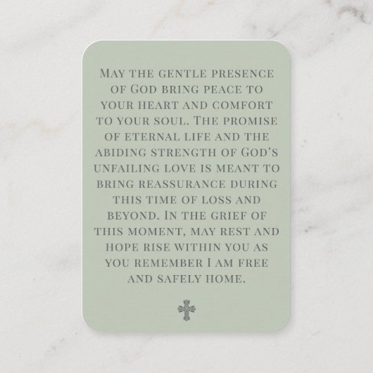 Minimalist Sage Green Funeral Prayer Card 名刺 (裏面)