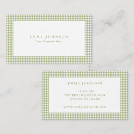 Minimalist Sage Green Gingham Plaid 名刺
