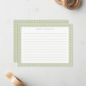 Minimalist Sage Green Gingham Plaid Lined ノートカード (正面/裏面インサイチュ)