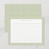 Minimalist Sage Green Gingham Plaid Lined ノートカード (正面/裏面)