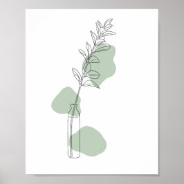 Minimalist  Sage Green Leaves Line Art  ポスター