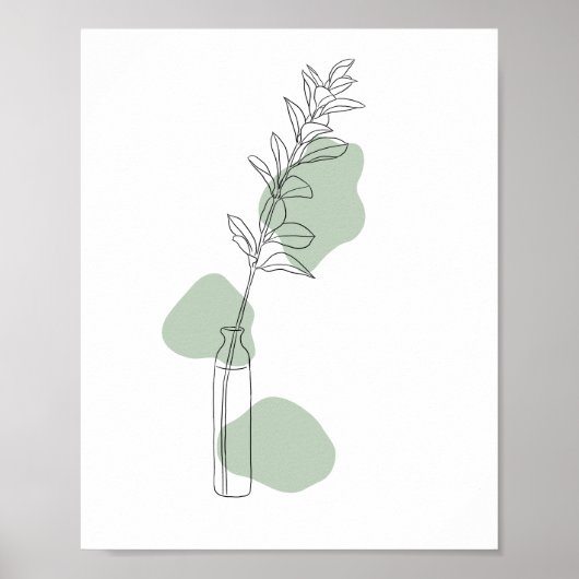 Minimalist  Sage Green Leaves Line Art  ポスター (正面)