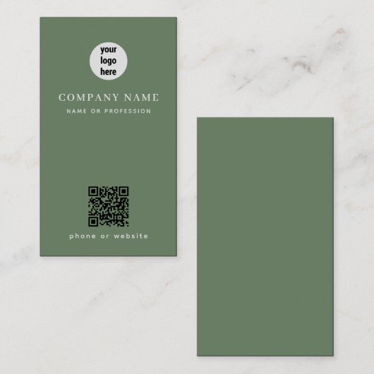 Minimalist Sage Green QR Code  名刺 (正面/裏面)