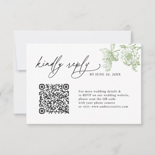 Minimalist Sage Green QR code Wedding RSVP Cards (正面)