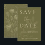 Minimalist Sage Green Save the Date Card セーブザデート<br><div class="desc">Announce your special day with this elegant, minimalist sage green save-the-date card featuring refined typography and a subtle botanical floral design. The rich olive background paired with soft cream lettering creates a timeless and sophisticated aesthetic perfect for modern couples. The back of the card features a delicate tone-on-tone floral illustration...</div>