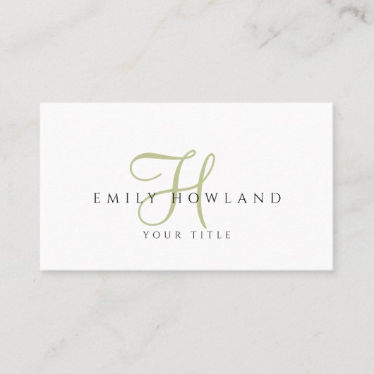 Minimalist Sage Green Script Monogram Name  名刺 (正面)