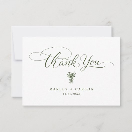 Minimalist Sage Green Script Simple Wedding サンキューカード (正面)