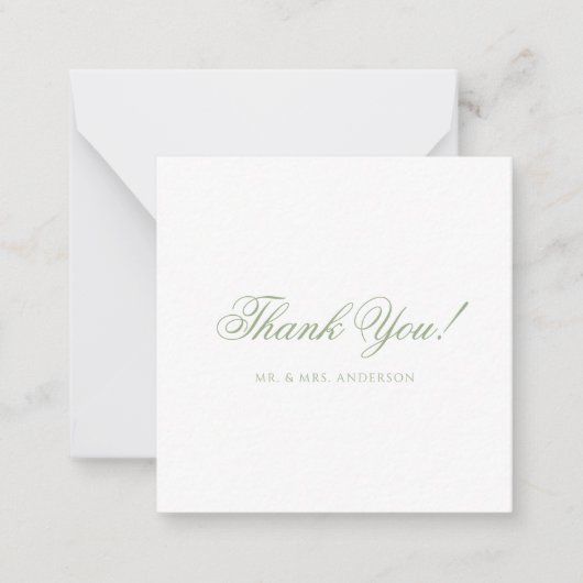 Minimalist Sage Green Script Wedding Thank You ノートカード (正面)