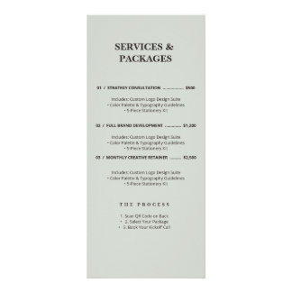 Minimalist Sage Green Services Menu QR Code Rack ラックカード