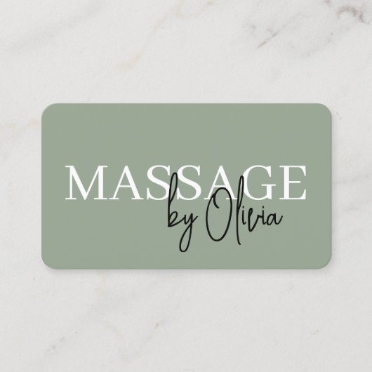 Minimalist Sage Green Spa Massage QR Code 名刺 (正面)