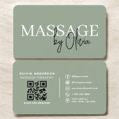 Minimalist Sage Green Spa Massage QR Code 名刺